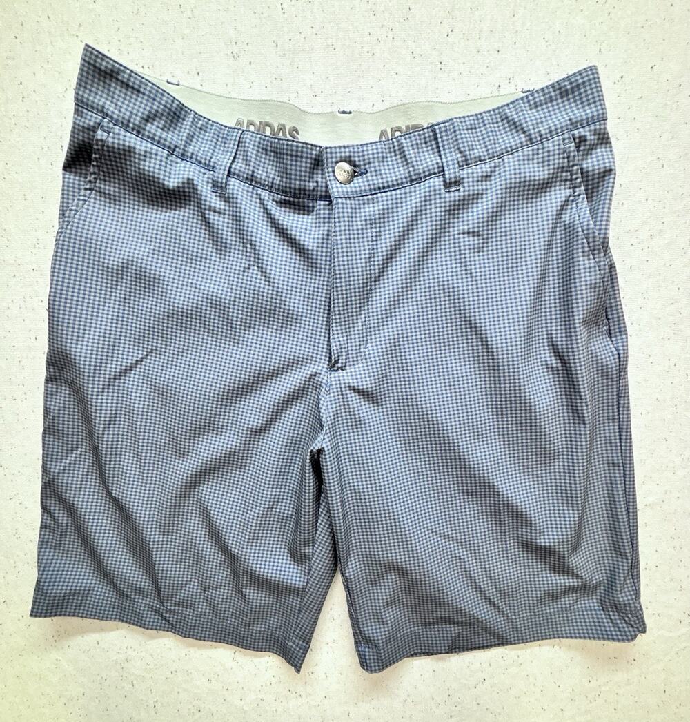 Adidas Ultimate365 Men Golf Shorts 34 Gingham Blue Plaid Flat Front Performance